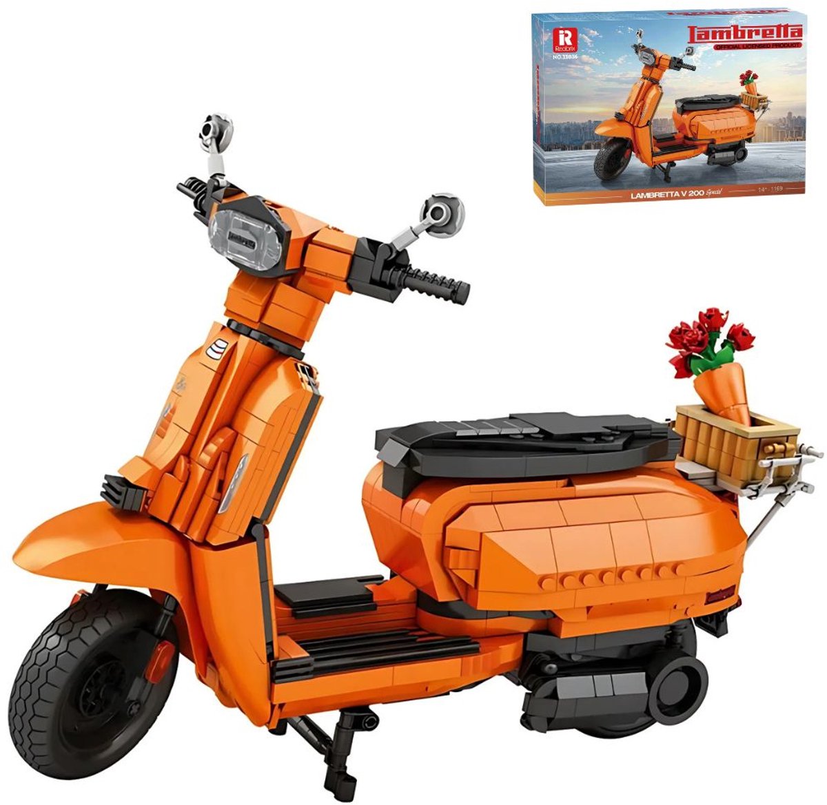 Reobrix - 11036 Oranje scooter bouwset | V200 Motorfiets | Modulair miniratuur constructie modelbouw | Educatief STEM motor speelgoed bouwpakketten voor kinderen & volwassenen | Blok formaat 4.9mm | 1169 bouwstenen